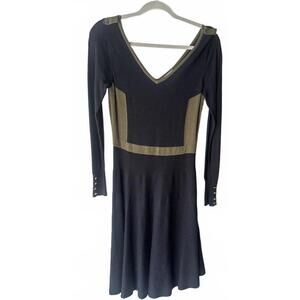 Romeo & Juliet Couture Long Sleeve Black & Olive Knit Dress